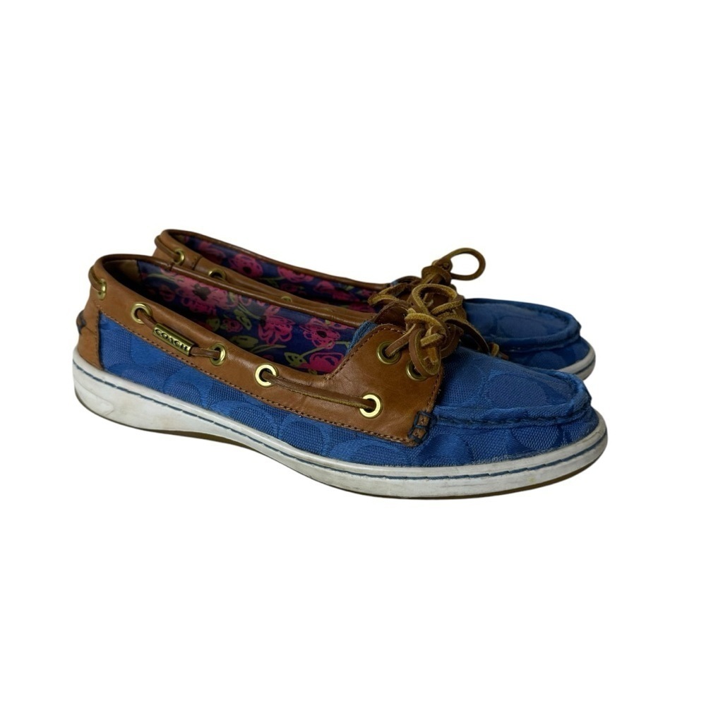 Coach Richelle Boat Shoes Loafer Blue Tan 7.5
